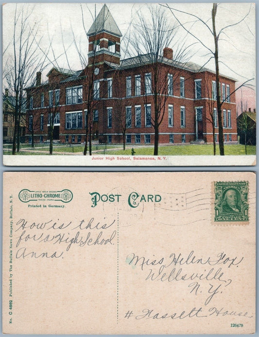 SALAMANCA N.Y. JUNIOR HIGH SCHOOL ANTIQUE POSTCARD