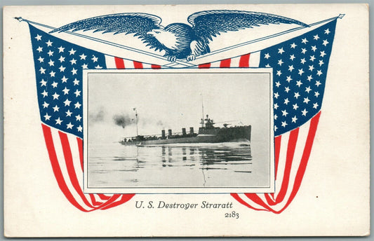 MILITARY SHIP US DESTROYER STRARATT ANTIQUE POSTCARD