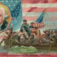 WASHINGTON CROSSING THE DELAWARE EMBOSSED ANTIQUE PATRIOTIC POSTCARD