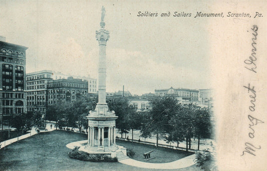 SCRANTON PA SOLDIERS & SAILORS MONUMENT ANTIQUE POSTCARD