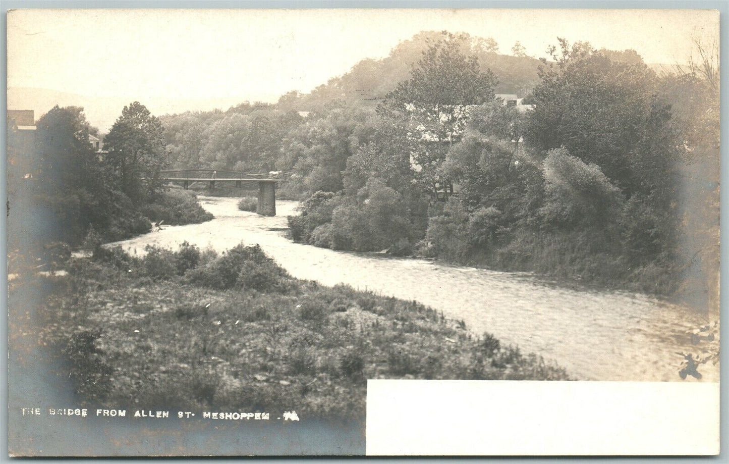MESHOPPEN PA BRIDGE FROM ALLEN STREET ANTIQUE REAL PHOTO POSTCARD RPPC
