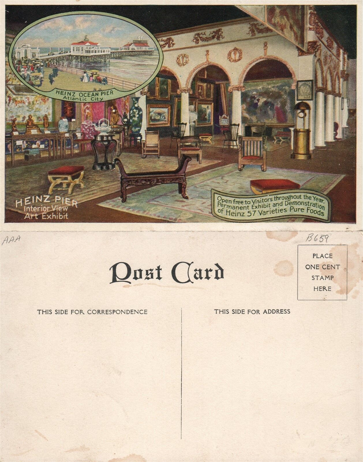 ATLANTIC CITY N.J. HEINZ OCEAN PIER INTERIOR ANTIQUE POSTCARD