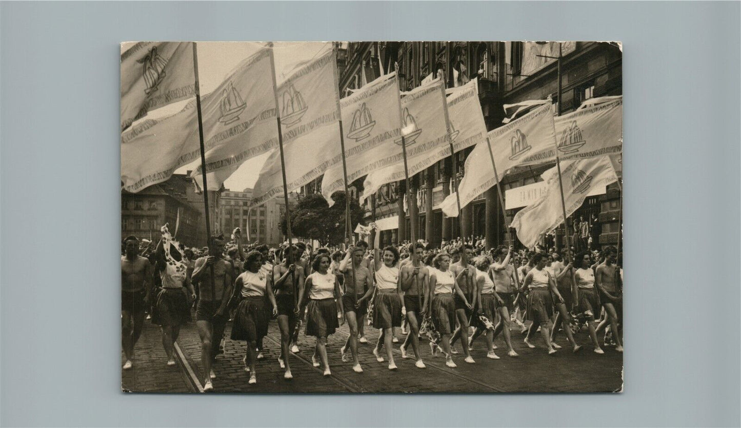 CZECH SPORT PARADE 1955 SPARTAKIADA VINTAGE REAL PHOTO POSTCARD RPPC