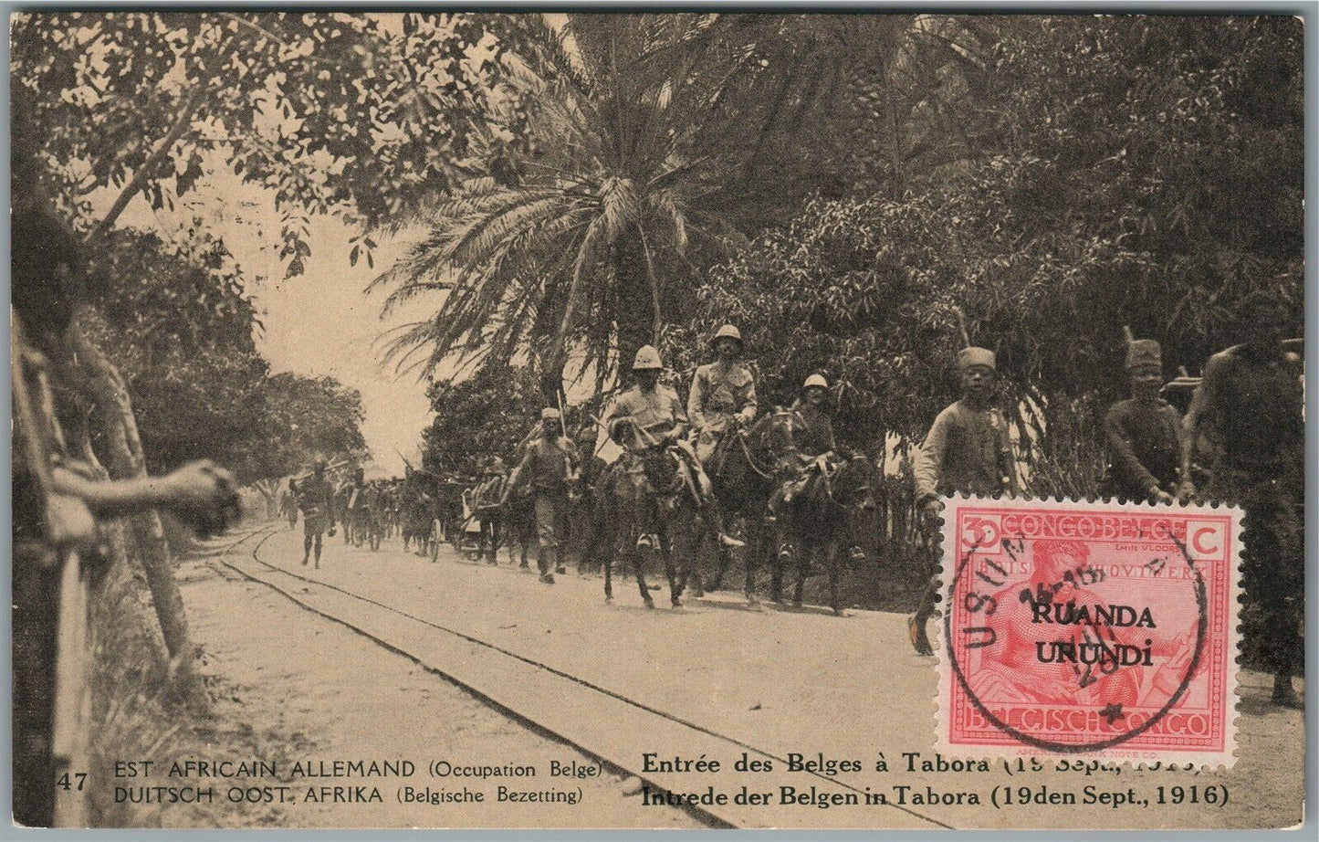 BELGIAN CONGO RARE RUANDA-URUNDI TIED BY USUMBARA CANCEL ANTIQUE POSTCARD 1916