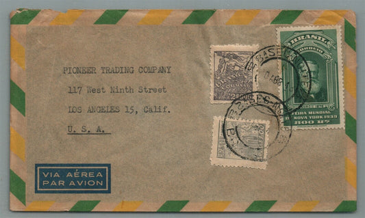 BRAZIL to LOS ANGELES USA VINTAGE COVER w/ STAMPS