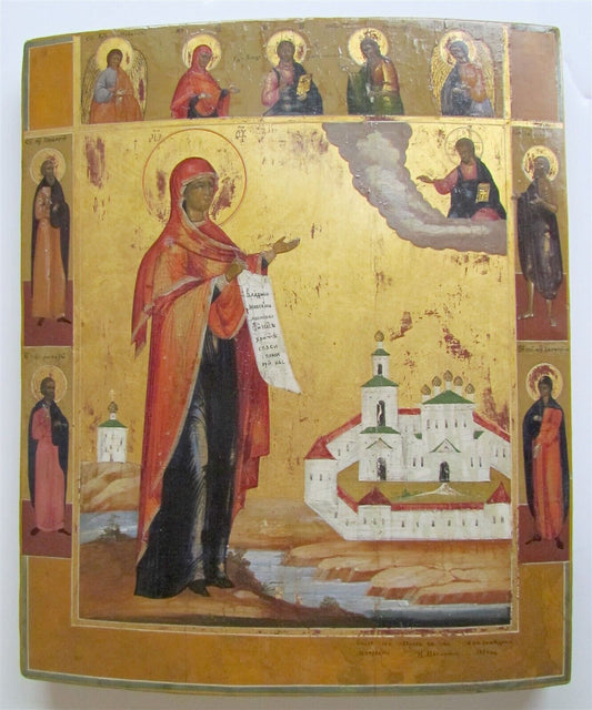 RUSSIAN ICON of BOGOLUBOVO MOTHER OF GOD antique 19th CENTURY painted on gold