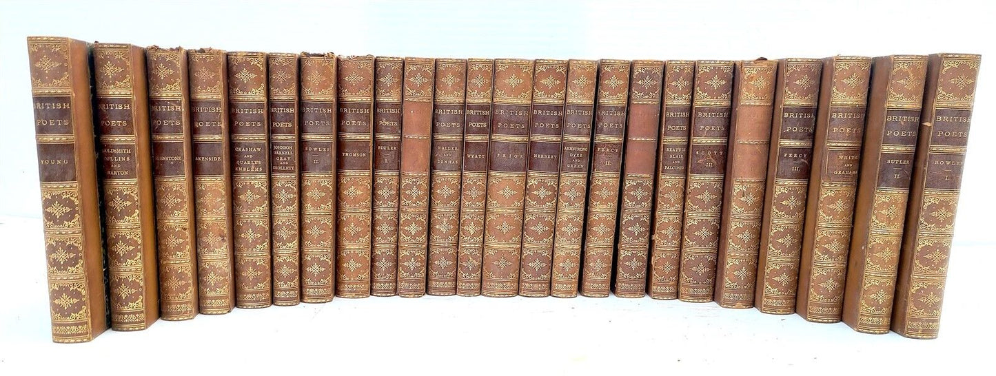 1850s BRITISH POETS 25 VOLUMES SET antique DECORATIVE BINDINGS poetry