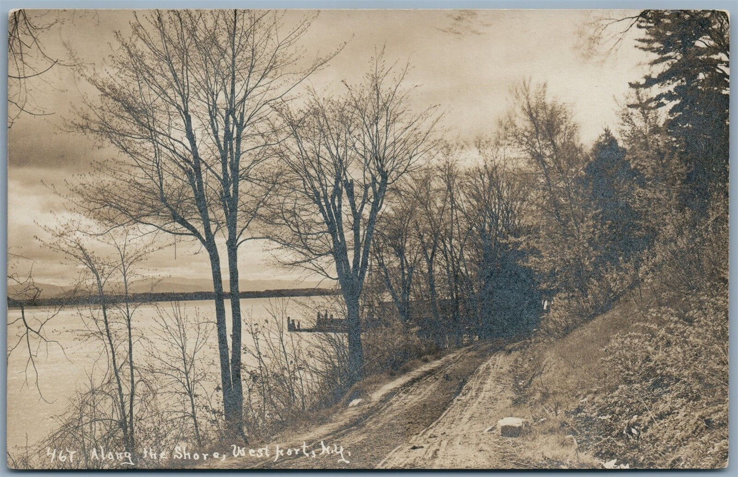 WEST PORT NY ALONG THE SHORE ANTIQUE REAL PHOTO POSTCARD RPPC