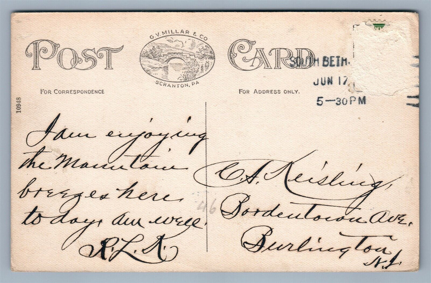 SOUTH BETHLEHEM PA ST. MARK CHURCH FOURTH STREET ANTIQUE 1917 POSTCARD