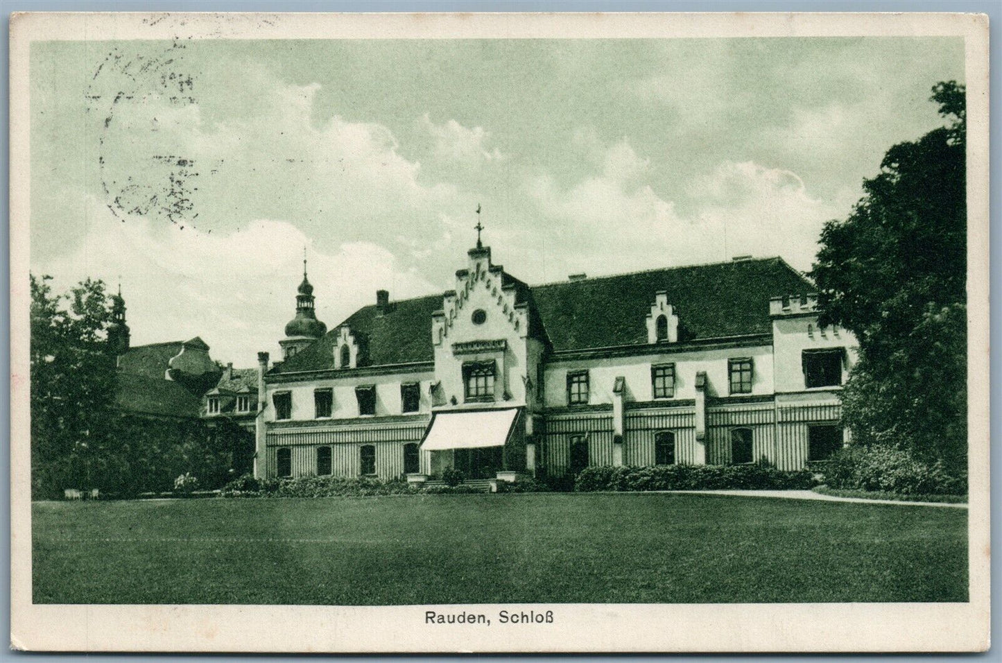 RUDY POLAND RAUDEN CASTLE VINTAGE 1936 POSTCARD w/ STAMP