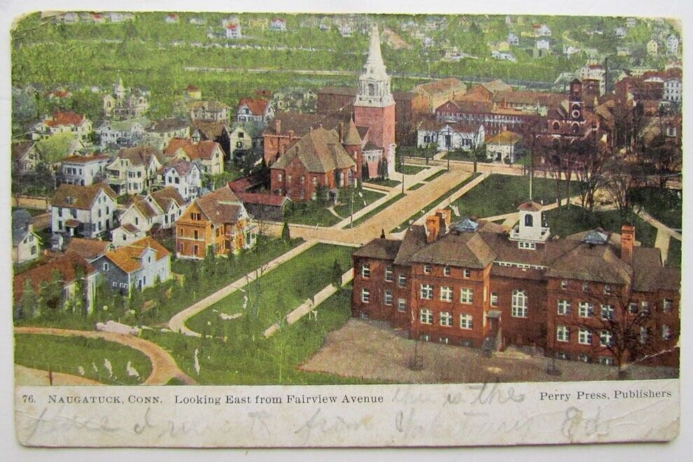VINTAGE 1907 POSTCARD - NAUGATUCK CONNECTICUT FAIRVIEW AVENUE street scene