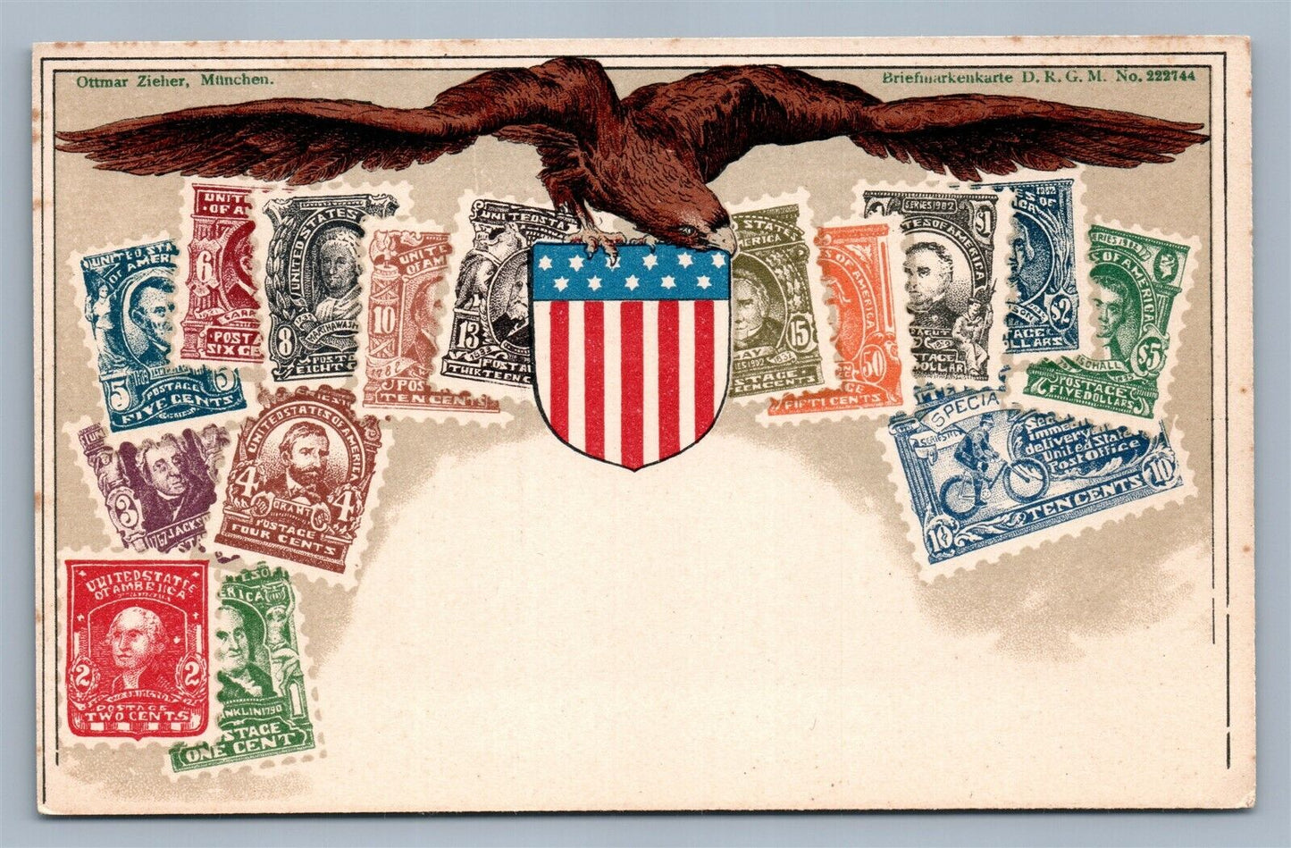 GERMAN STAMPS ANTIQUE POSTCARD UNIVERSAL POSTAL UNION UNITED STATES of AMERICA