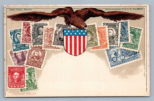 GERMAN STAMPS ANTIQUE POSTCARD UNIVERSAL POSTAL UNION UNITED STATES of AMERICA