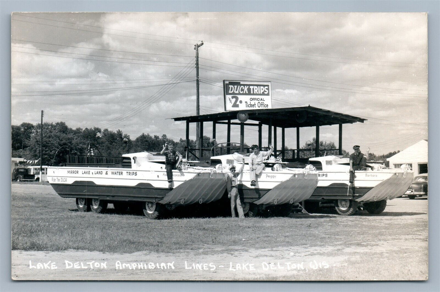 LAKE DELTON WI AMPHIBIAN LINES BOATS VINTAGE REAL PHOTO POSTCARD RPPC