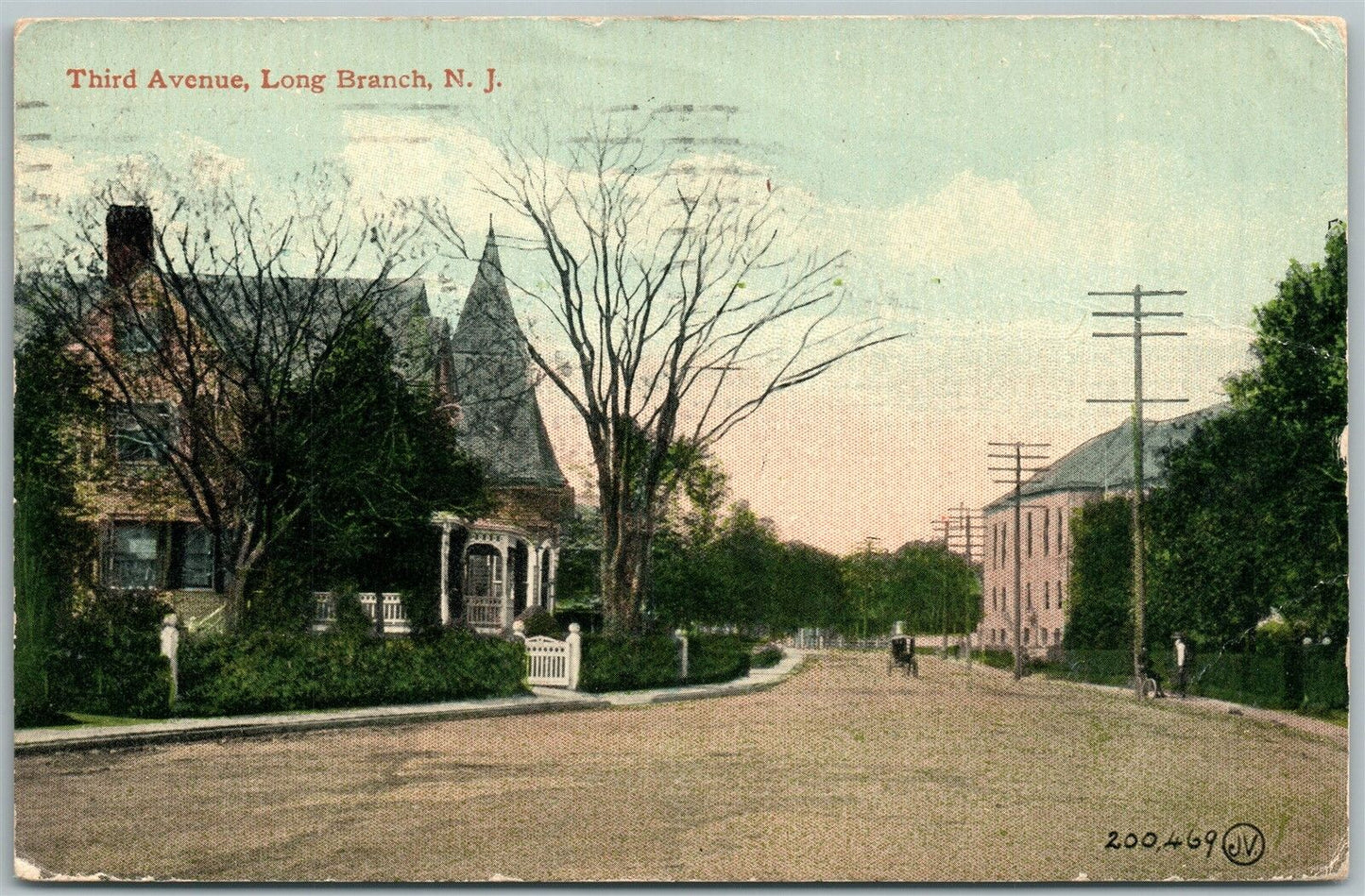 LONG BRANCH NJ THIRD AVENUE 1915 ANTIQUE POSTCARD