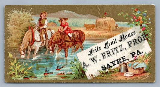 SAYRE PA ANTIQUE VICTORIAN TRADE CARD FRUITS & VEGETABLES DEALER ADVERTISING