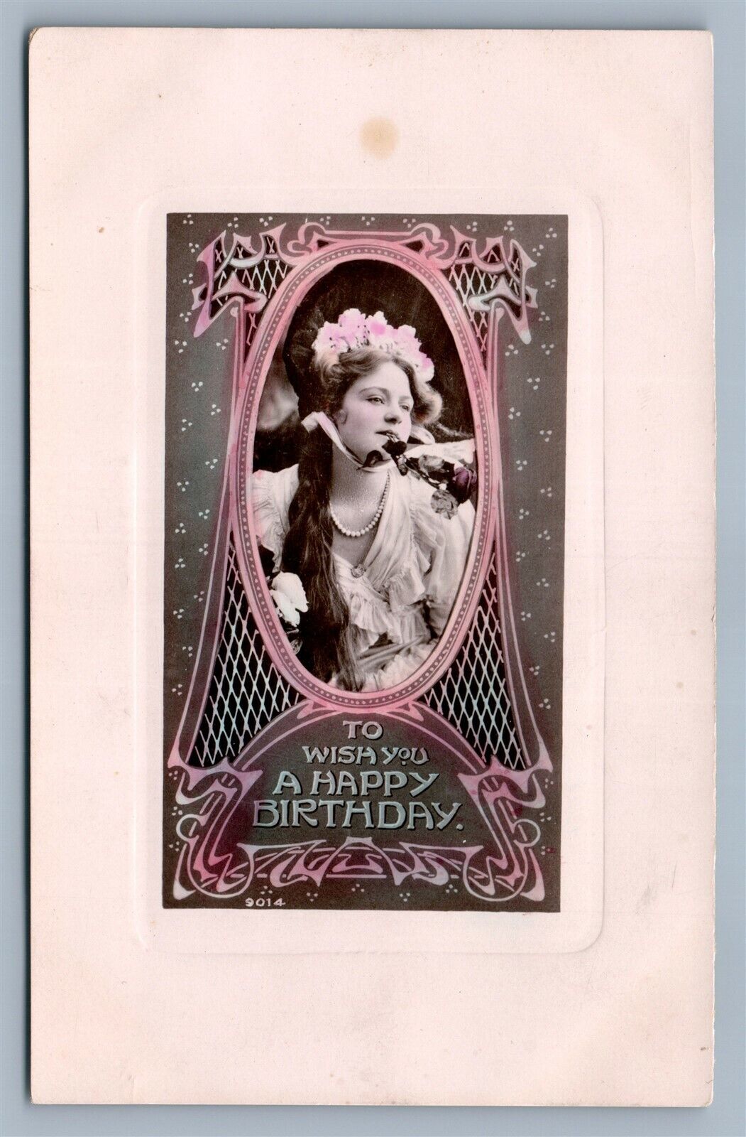 ART NOUVEAU HAPPY BIRTDHAY ANTIQUE REAL PHOTO POSTCARD RPPC