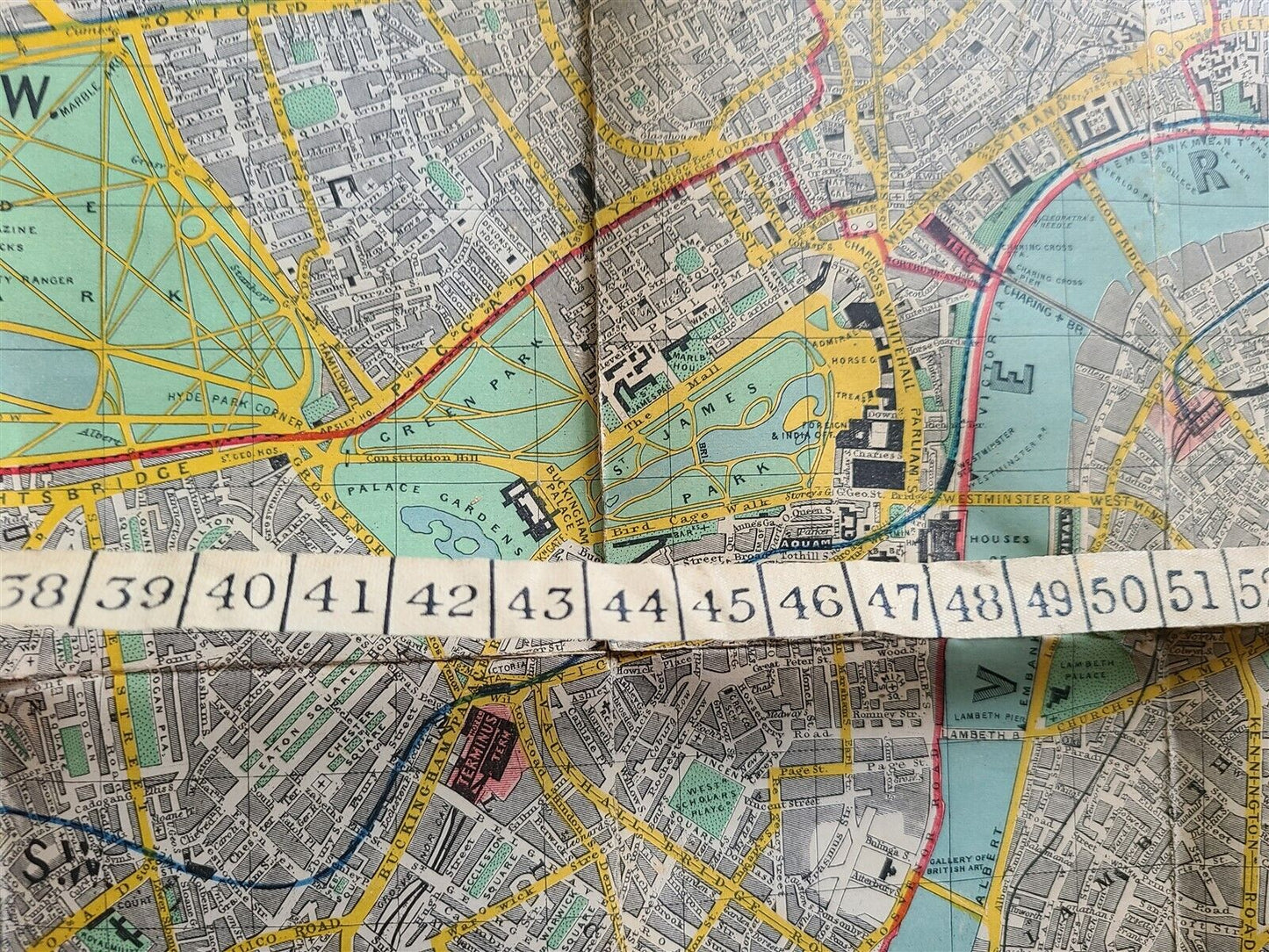 1890 TAPE INDICATOR MAP OF LONDON antique