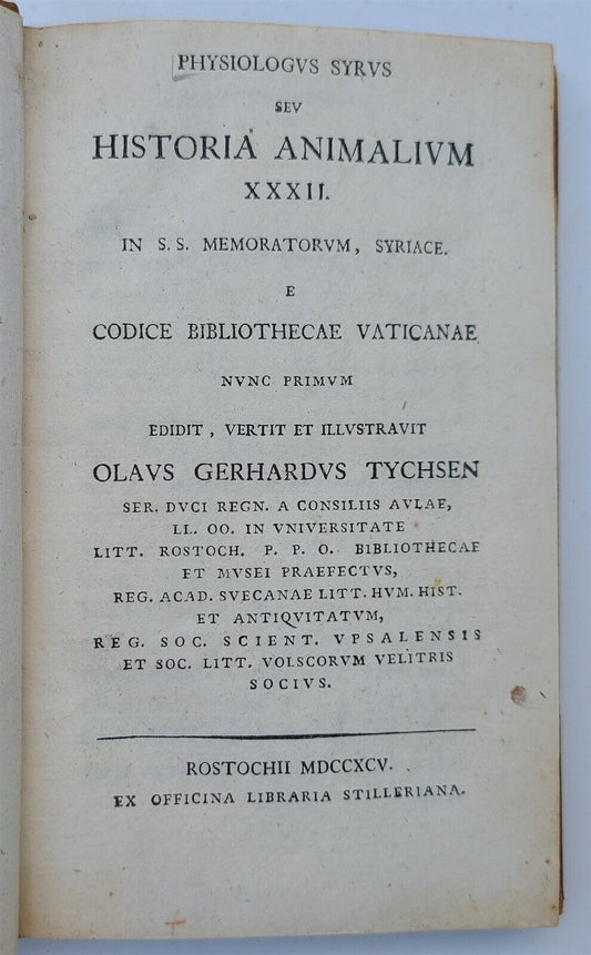 1795 HISTORY of ANIMALS antique byOluf Gerhard Tychsen