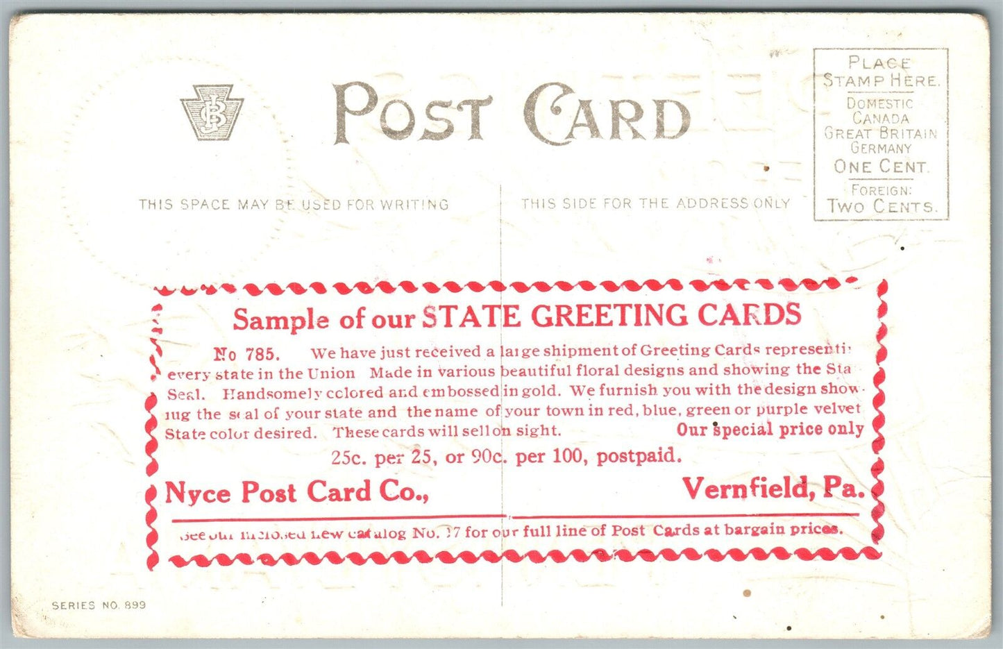 CARSONVILLE PA SAMPLE OF GREETING CARDS ADVERTISING VERNFIELD ANTIQUE POSTCARD