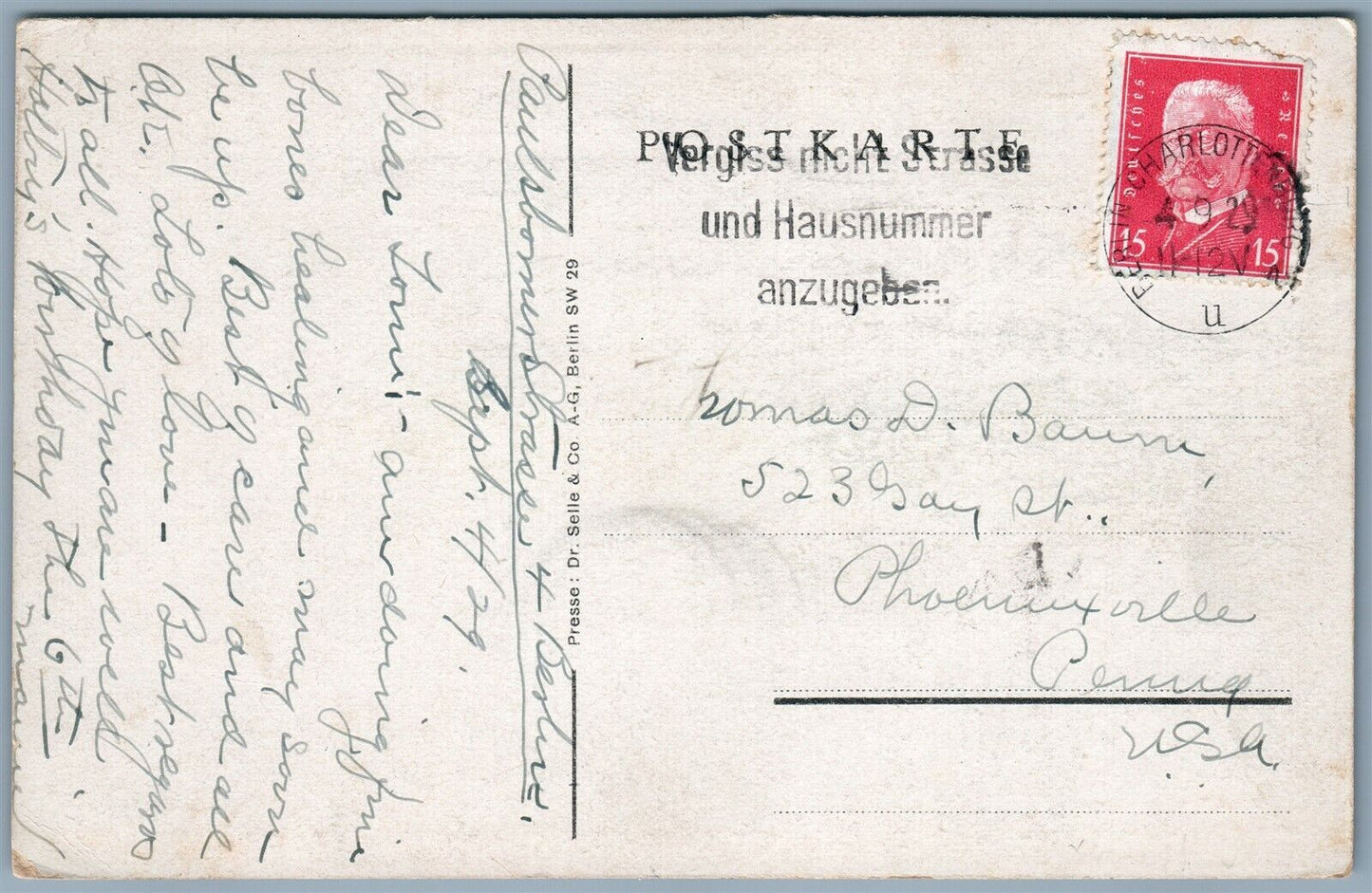 BERLIN GERMANY HOTEL ESPLANADE ANTIQUE POSTCARD w/ STAMP