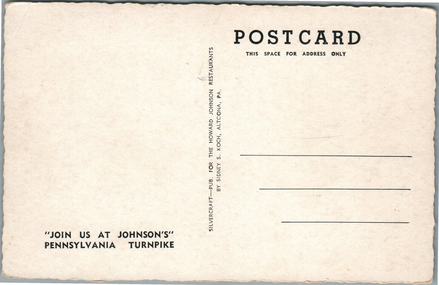 PENNSYLVANIA TURNPIKE HOWARD JOHNSON RESTAURANT GAS STATION VINTAGE POSTCARD