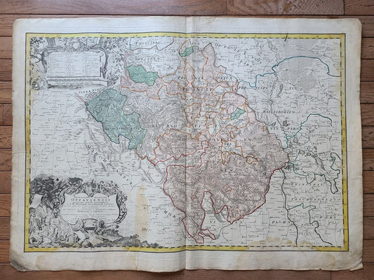 1736 LARGE MAP OF SILESIA POLAND OPPAVIENSIS antique 25 by 34 3/4"