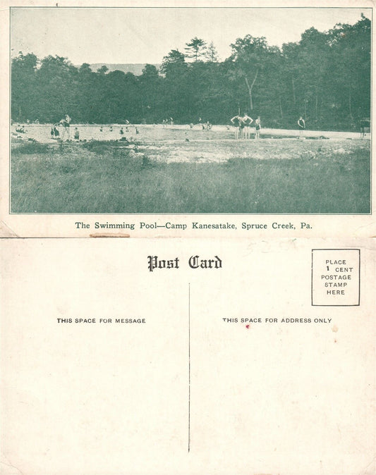 SPRUCE CREEK PA CAMP KANESATAKE SWIMMING POOL ANTIQUE POSTCARD