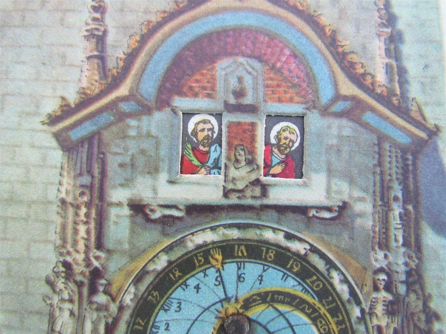 PRAGUE ASTRONOMICAL CLOCK MECHANICAL ANTIQUE CZECH POSTCARD w/ rotating figures