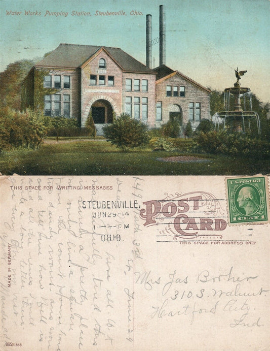 STEUBENVILLE OH WATER WORKS PUMPING STATION 1914 ANTIQUE POSTCARD