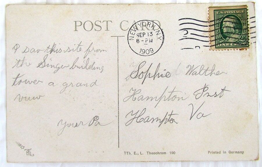 NEW YORK HARBOR N.Y.  ANTIQUE 1909 POSTCARD