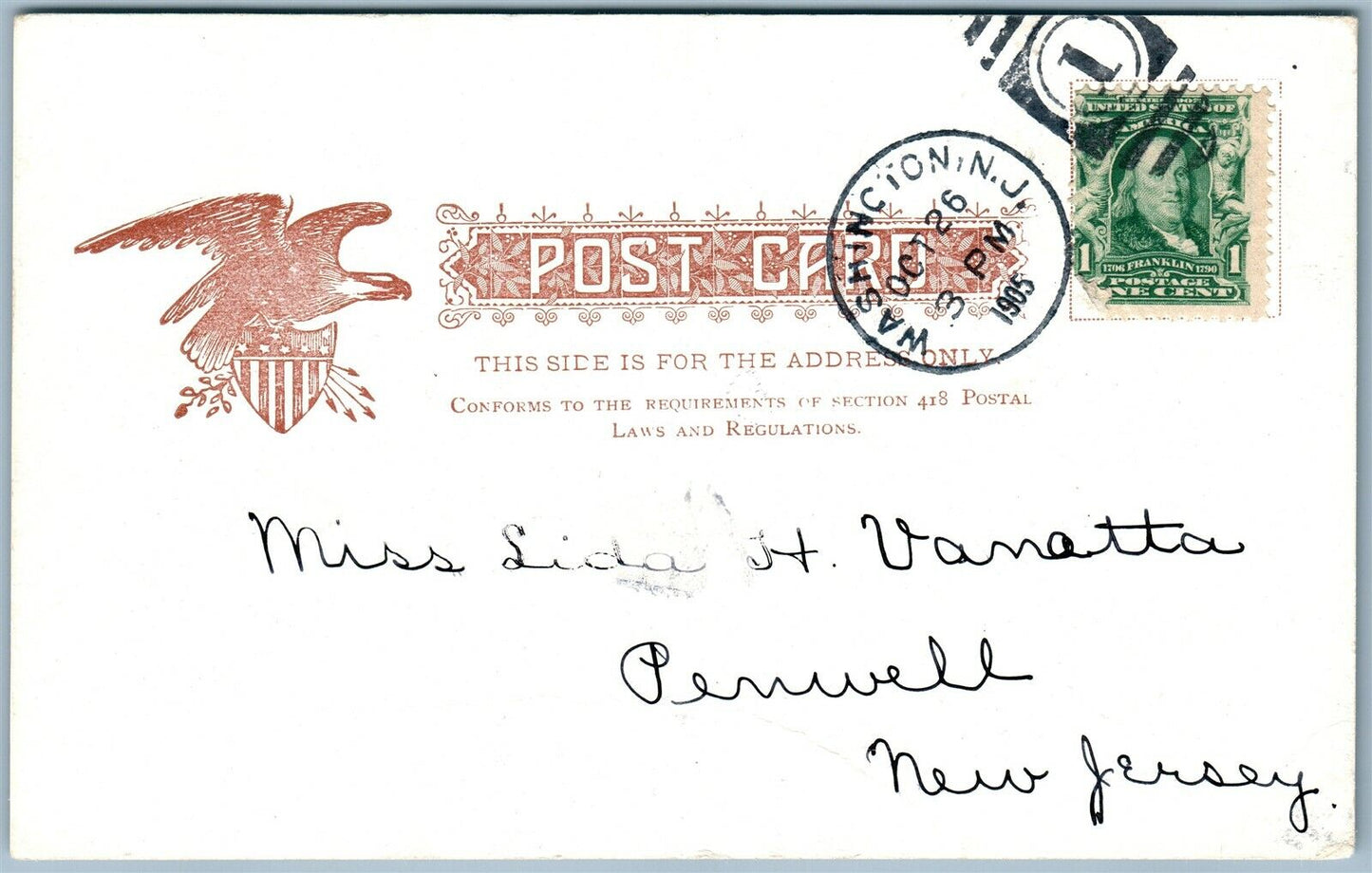 WASHINGTON NJ ROUND TOP ANTIQUE POSTCARD