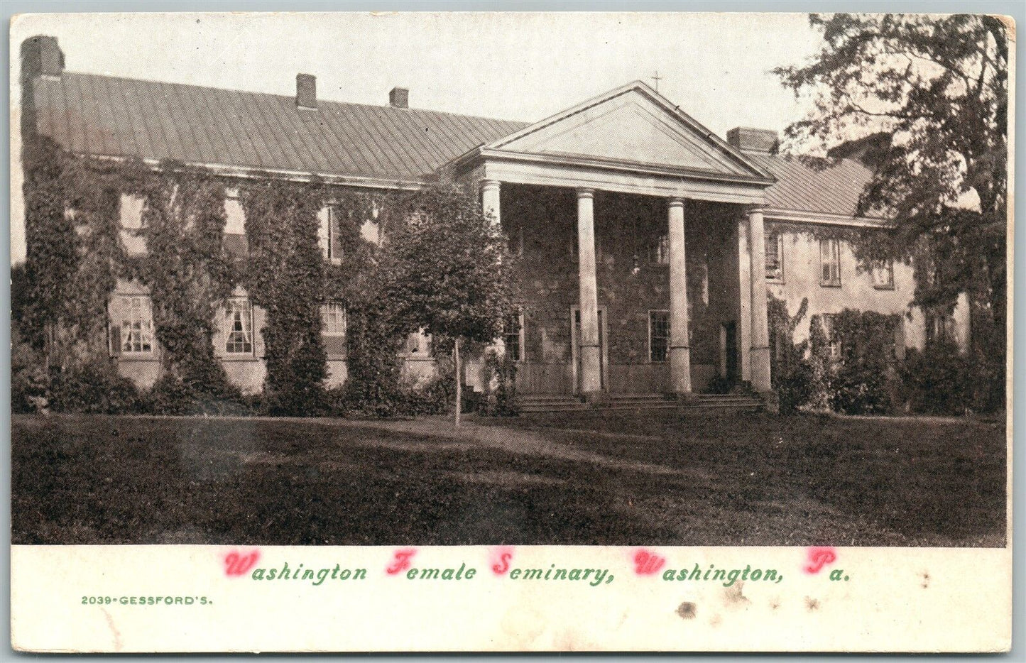 WASHINGTON PA FEMALE SEMINARY UNDIVIDED ANTIQUE POSTCARD