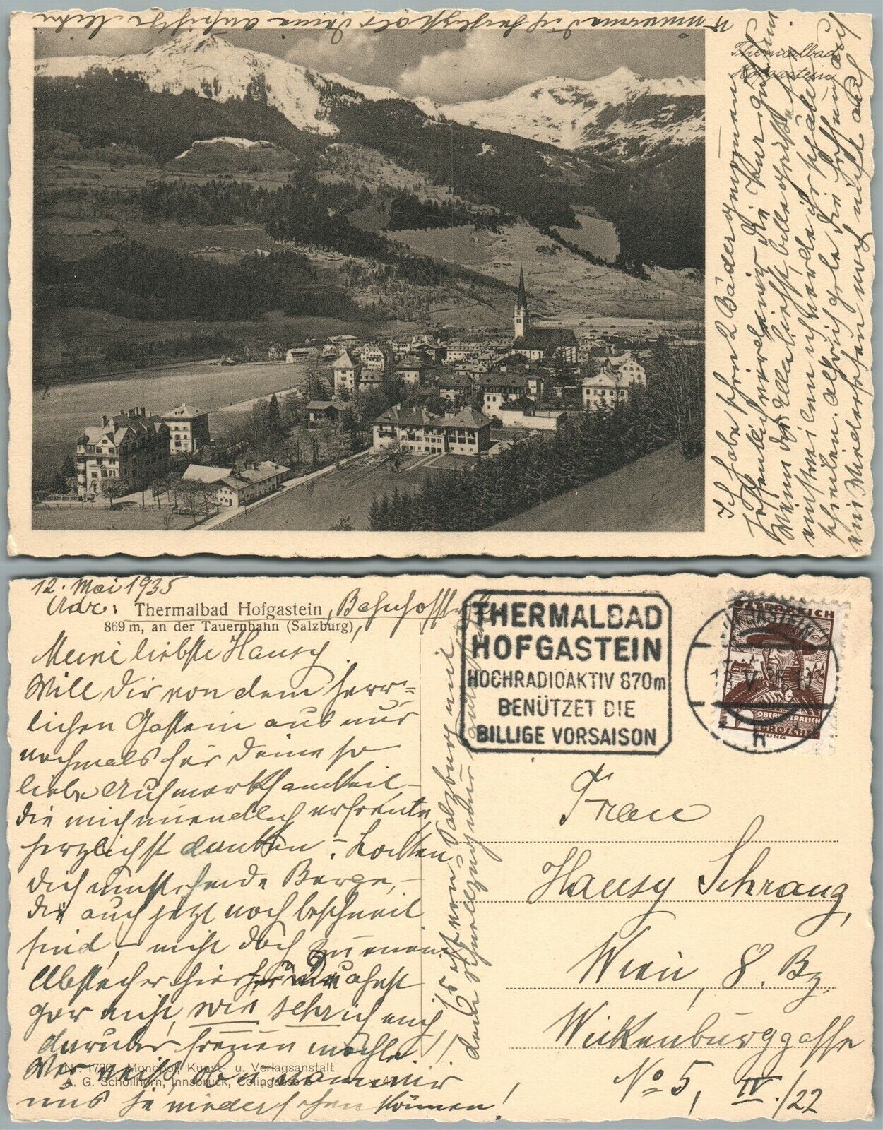 THERMALBAD HOFGASTEIN AUSTRIA ANTIQUE POSTCARD