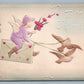 VALENTINE ANTIQUE EMBOSSED POSTCARD CUPID w/ PIGEON POST