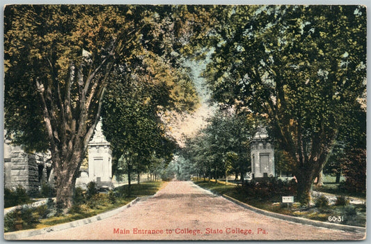 STATE COLLEGE PA MAIN ENTRANCE TO COLLEGE ANTIQUE POSTCARD