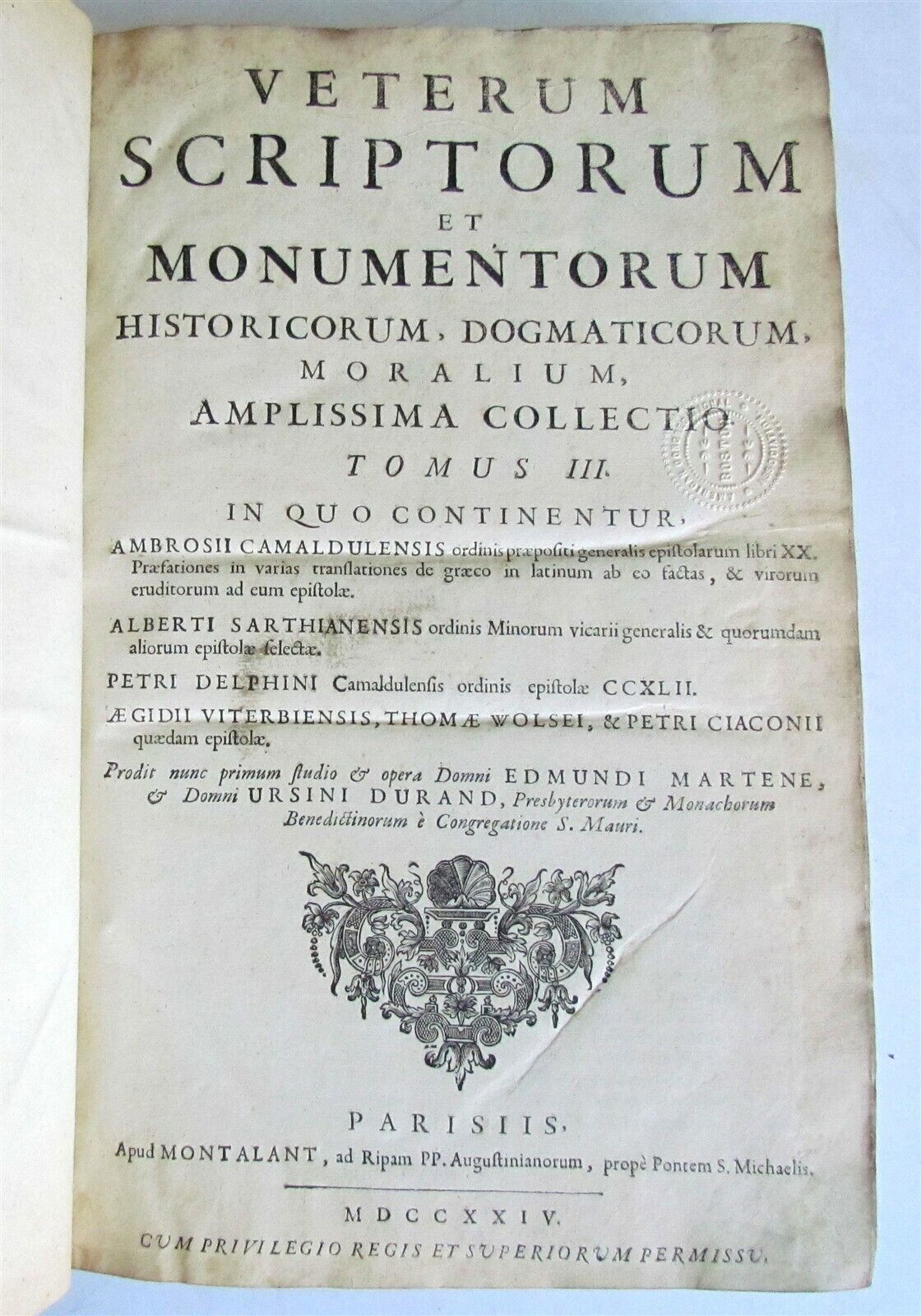 1724 VETERUM SCRIPTORUM ET MONUMENTORUM VELLUM BINDING FOLIO antique V.III