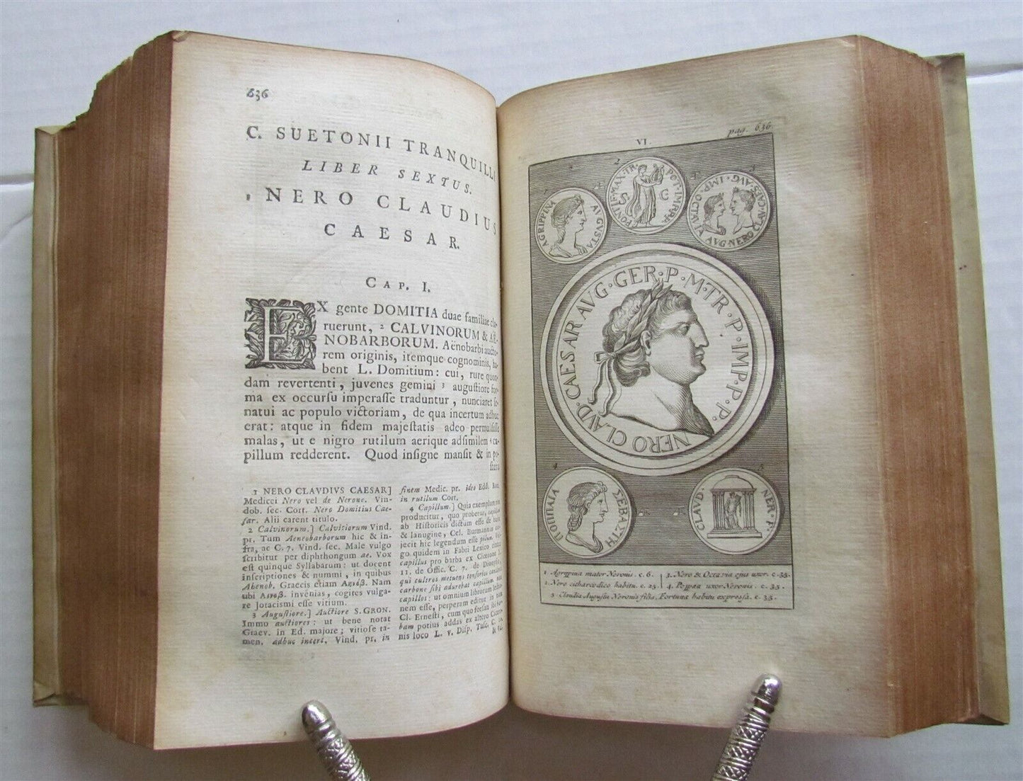 1751 SUETONIUS TWELVE CEAESARS ILLUSTRATED antique BLINDSTAMPED VELLUM BINDING