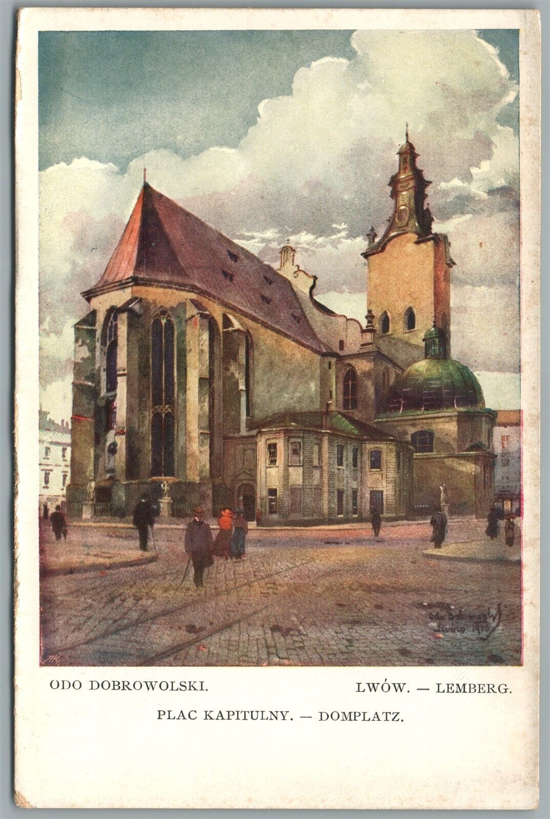 LWOW LEMBERG POLAND UKRAINE KOSCIOL BERNARDYNOW ANTIQUE POSTCARD artist signed