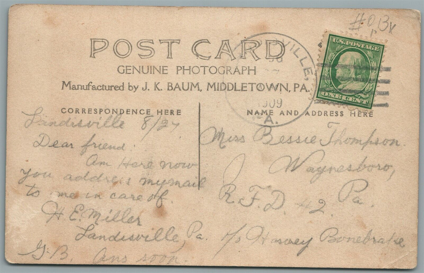 LANDISVILLE PA MONITOR MFG CO. ANTIQUE REAL PHOTO POSTCARD RPPC