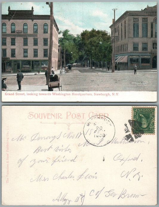 NEWBURGH N.Y. GRAND STREET 1908 UNDIVIDED ANTIQUE POSTCARD