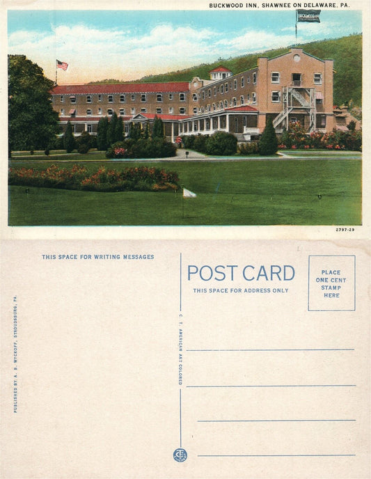 BUCKWOOD INN HOTEL SHAWNEE ON DELAWARE PA VINTAGE POSTCARD