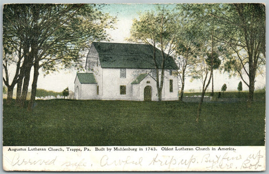 TRAPPE PA AUGUSTUS LUTHERAN CHURCH 1912 UNDIVIDED ANTIQUE POSTCARD