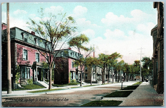 PORTLAND ME UP HIGH STREET FROM CUMBERLAND AVE. STREET ANTIQUE POSTCARD