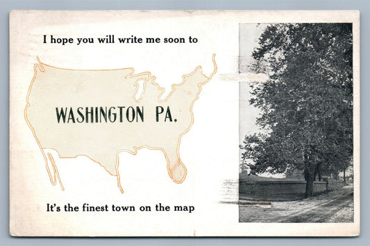 WASHINGTON PA MAP ANTIQUE POSTCARD