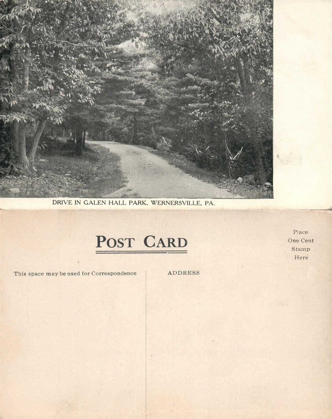 WERNERSVILLE PA GALEN HALL PARK ANTIQUE POSTCARD