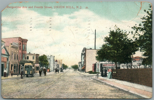 UNION HILL NJ BERGENLINE AVE. & FOURTH STREET ANTIQUE POSTCARD