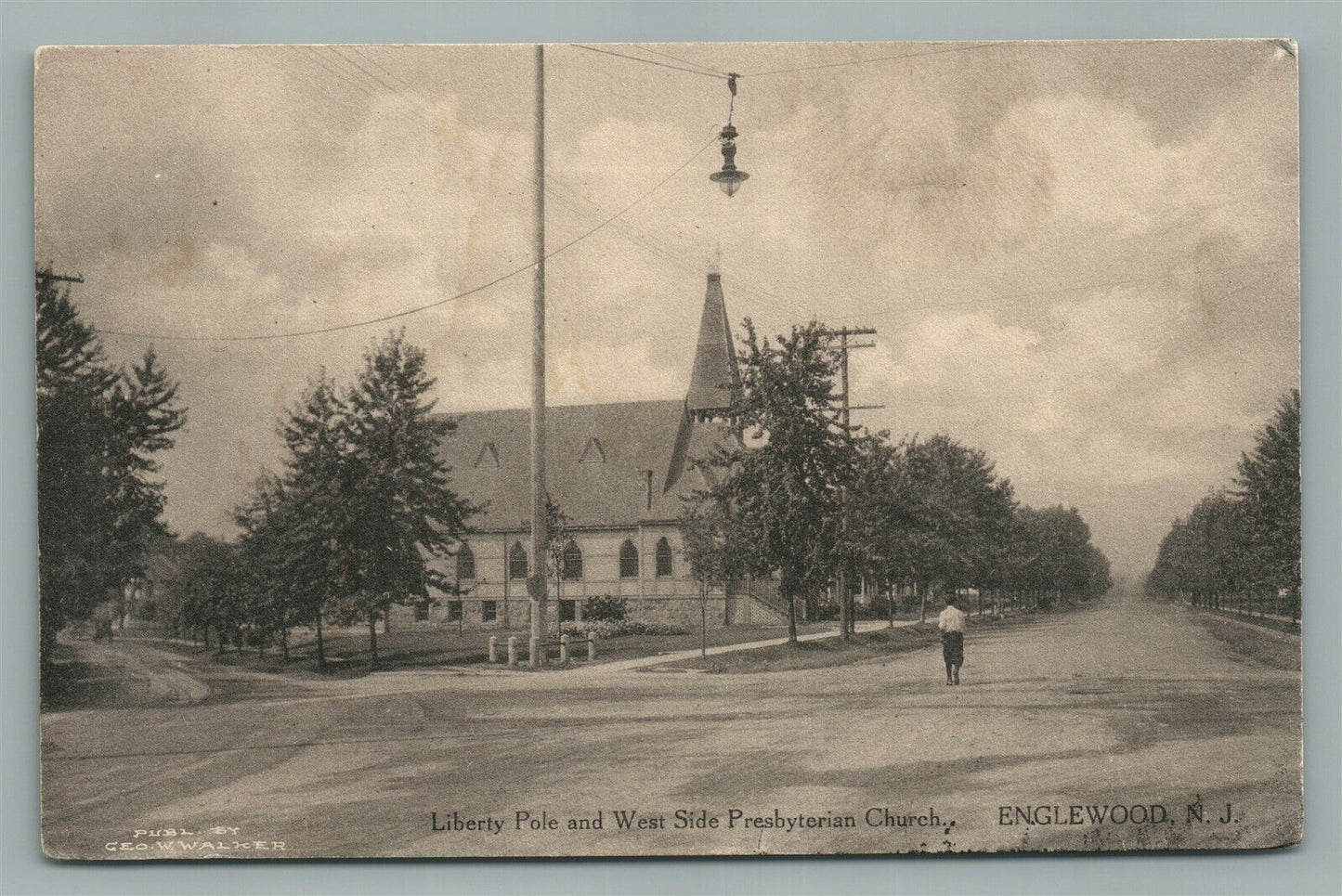 ENGLEWOOD NJ WEST SIDE CHURCH & LIBERTY POLE ANTIQUE POSTCARD