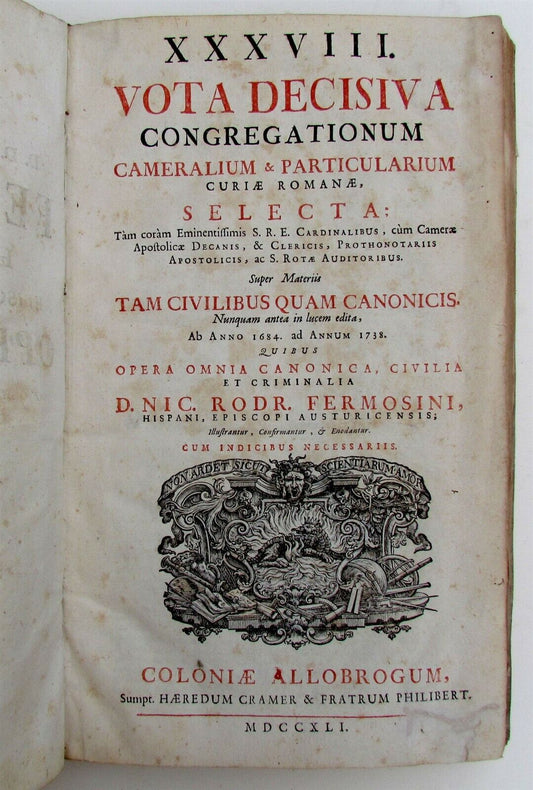 1741  CRIMINAL LAW N. Fermosini ANTIQUE VELLUM FOLIO CANONICA CIVILIA CRIMINALIA