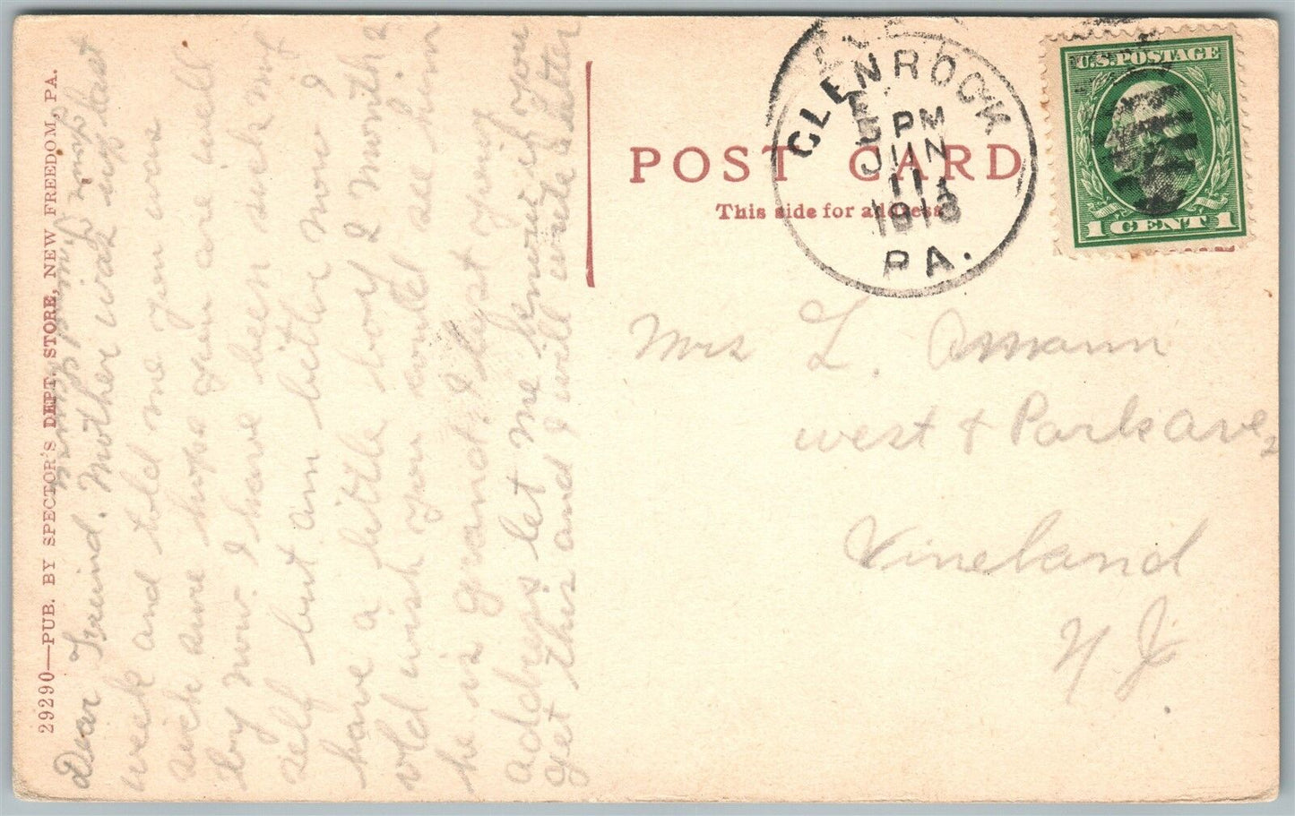 NEW FREEDOM PA M.E. CHURCH 1913 ANTIQUE POSTCARD